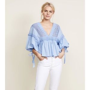 Free People “Drive You Mad” Blue Peasant Blouse